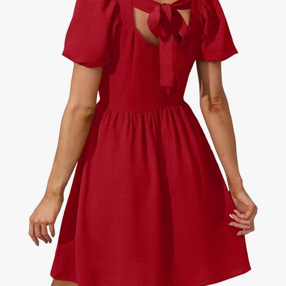 Amazon Dresses & Skirts - Amazon OFEEFAN Women Puff Sleeve Square Neck Tie in Back Dresses with Zipper